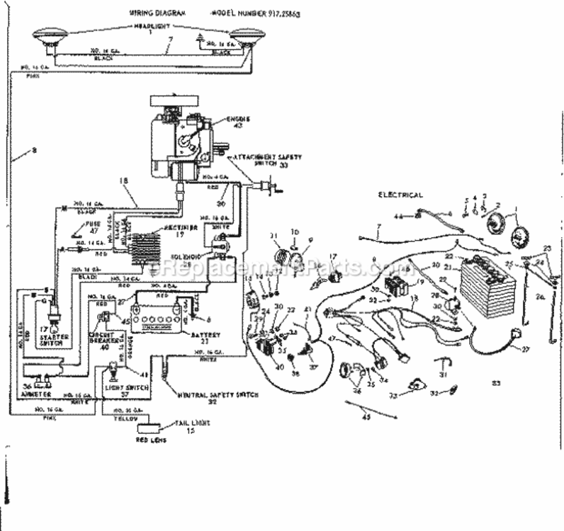 Page E Diagram and Parts List for 91725863  Craftsman Lawn Tractor