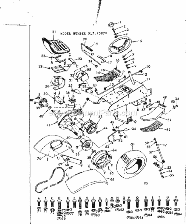 Page C Diagram and Parts List for 91725870  Craftsman Lawn Tractor