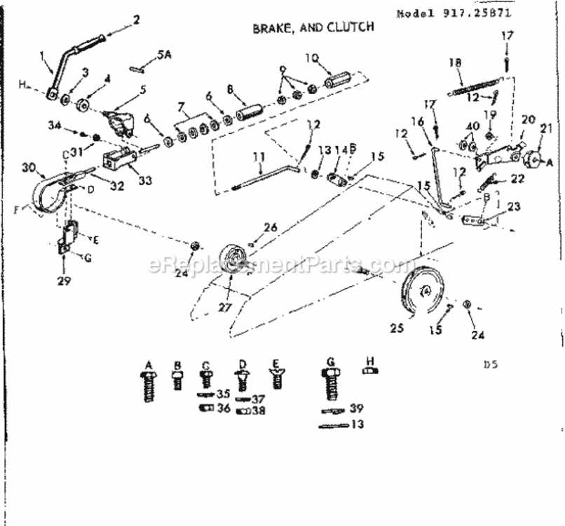 Page D Diagram and Parts List for 91725871  Craftsman Lawn Tractor