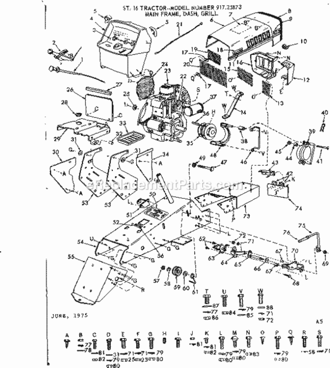 Page A Diagram and Parts List for 91725873  Craftsman Lawn Tractor