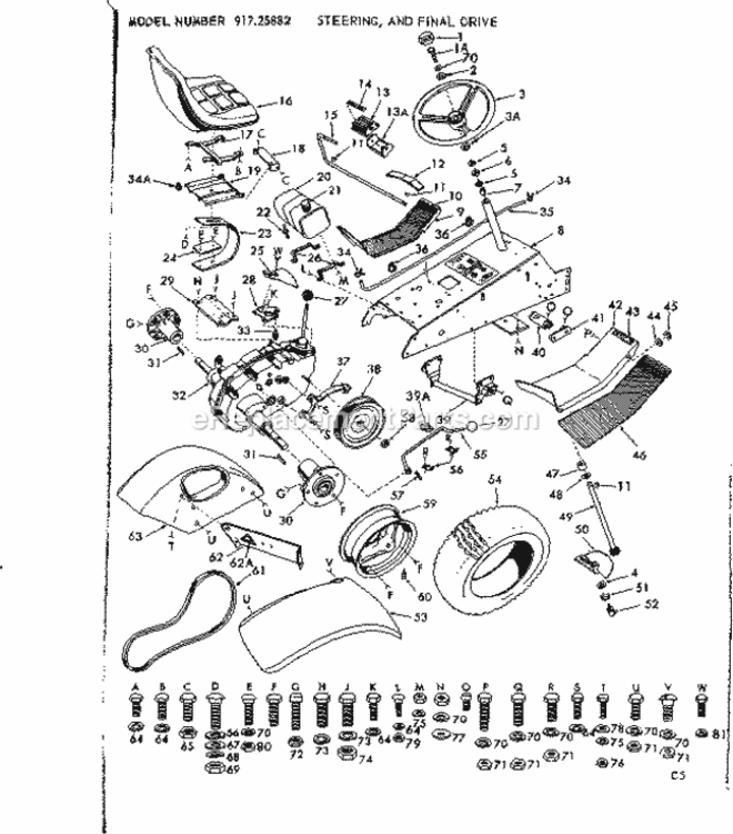 Page C Diagram and Parts List for 91725882  Craftsman Lawn Tractor