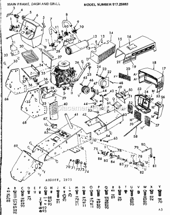 Page A Diagram and Parts List for 91725883  Craftsman Lawn Tractor