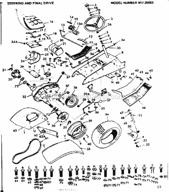 Page C Diagram and Parts List for 91725883  Craftsman Lawn Tractor