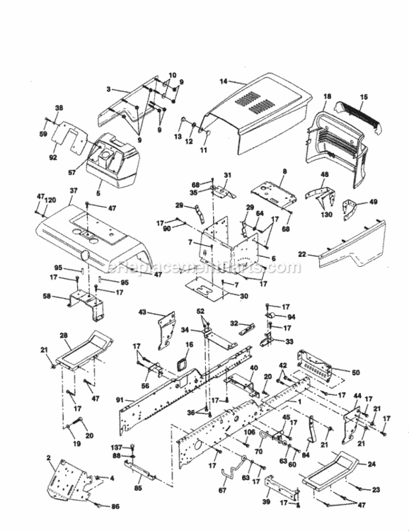 Page B Diagram and Parts List for 917258863  Craftsman Lawn Tractor