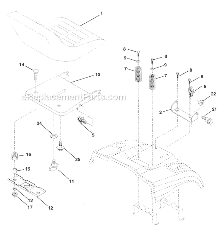 Seat Assembly Diagram and Parts List for 917259121  Craftsman Lawn Tractor