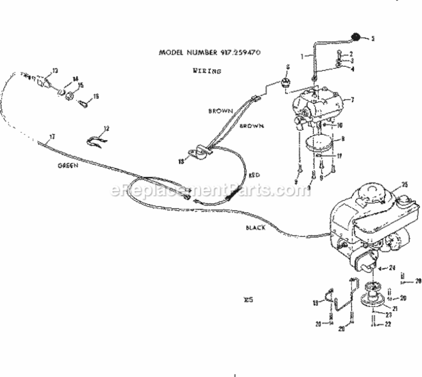 Page E Diagram and Parts List for 917259470  Craftsman Lawn Tractor