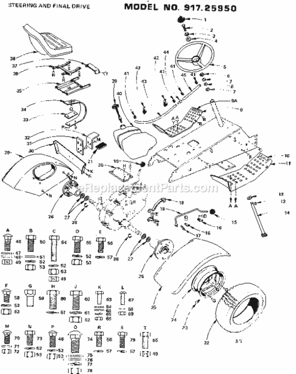 Page B Diagram and Parts List for 91725950  Craftsman Lawn Tractor