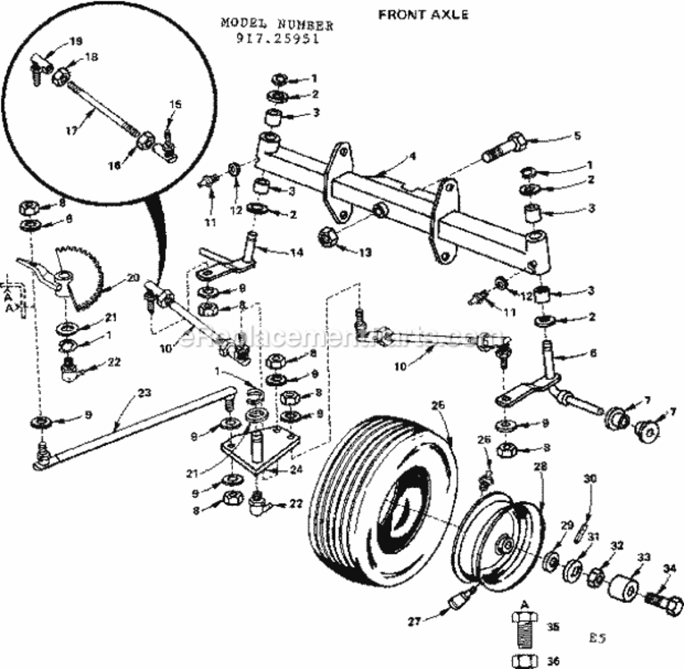 Page E Diagram and Parts List for 91725951  Craftsman Lawn Tractor