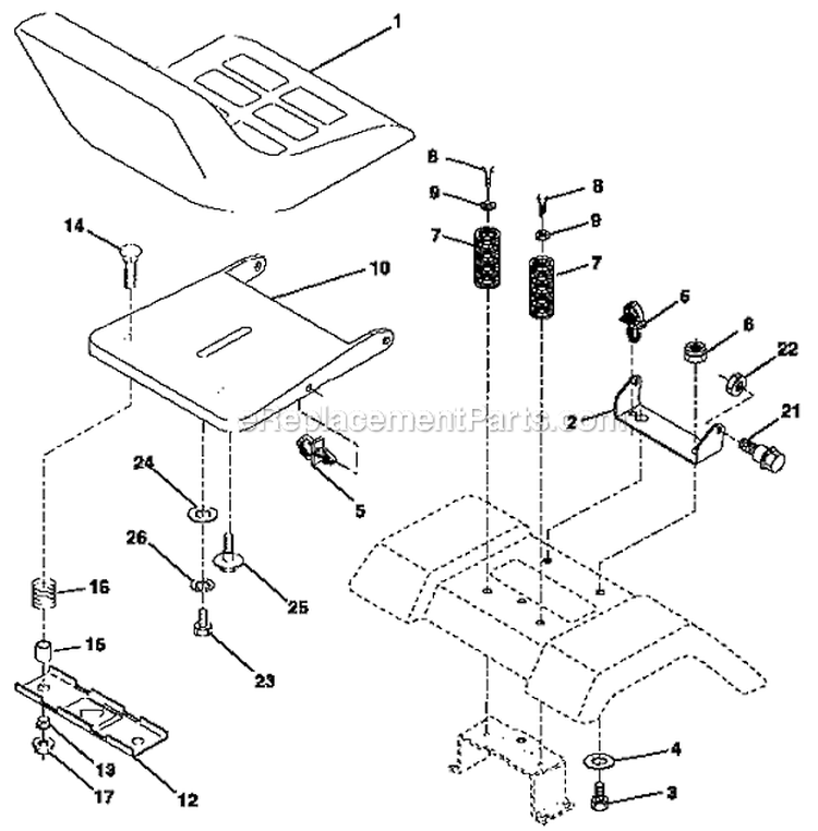Seat Assembly Diagram and Parts List for 917259573  Craftsman Lawn Tractor