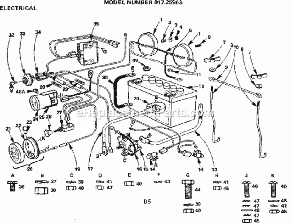 Page D Diagram and Parts List for 91725963  Craftsman Lawn Tractor