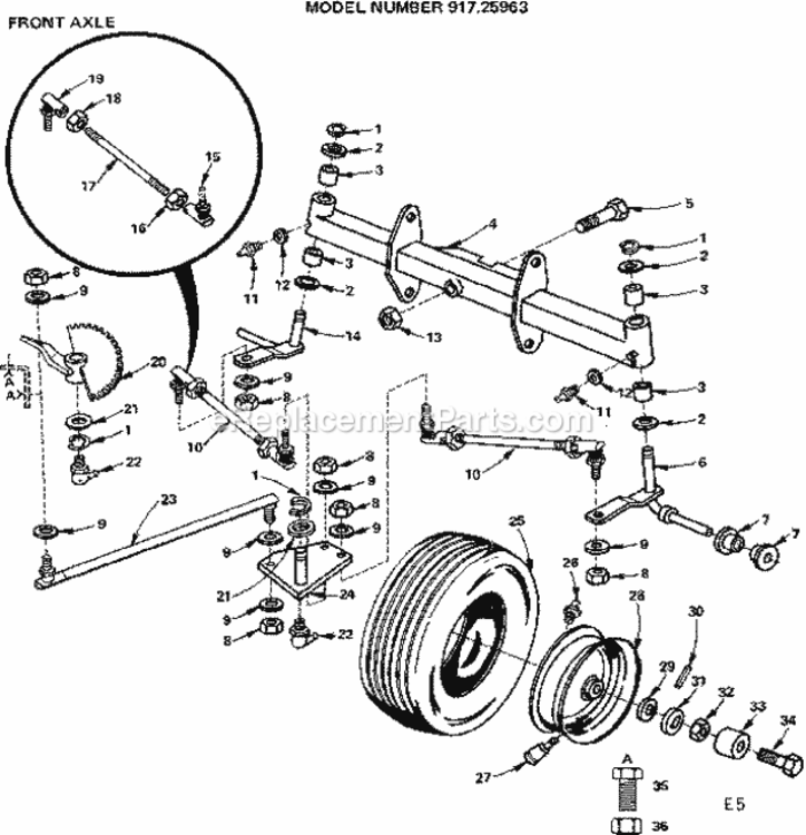 Page E Diagram and Parts List for 91725963  Craftsman Lawn Tractor