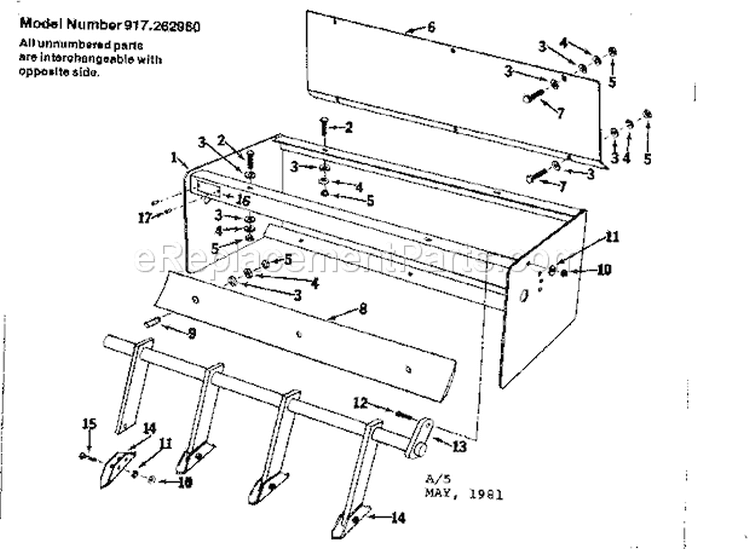 Replacement Parts Diagram and Parts List for 917262960  Craftsman Snow Blower
