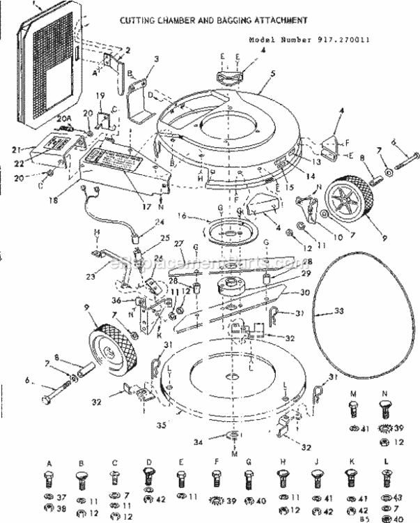 Page B Diagram and Parts List for 917270011  Craftsman Lawn Tractor Accessories
