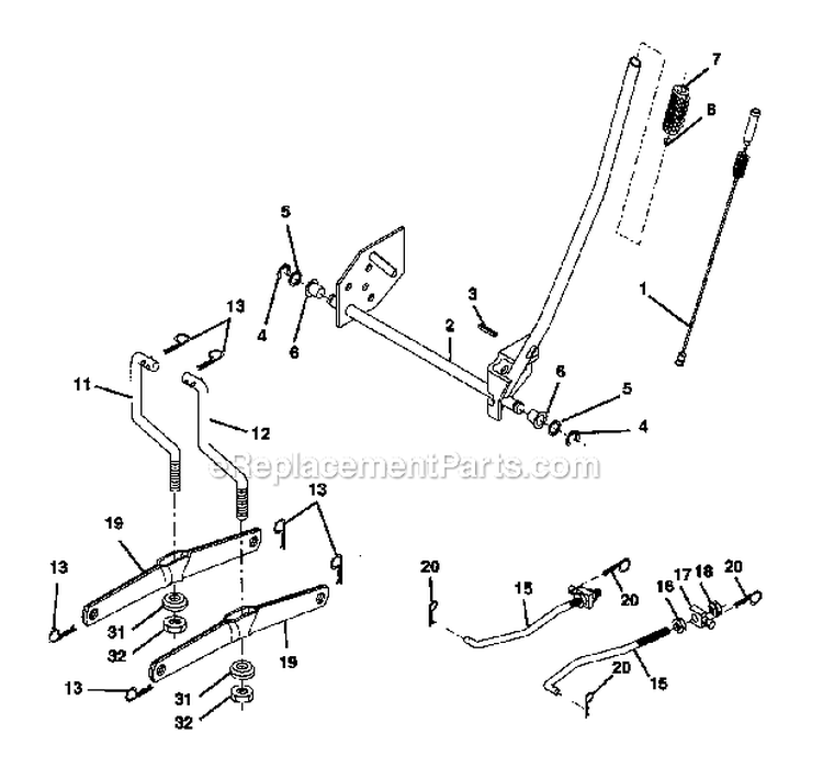 Lift Assembly Diagram and Parts List for 917270532  Craftsman Lawn Tractor