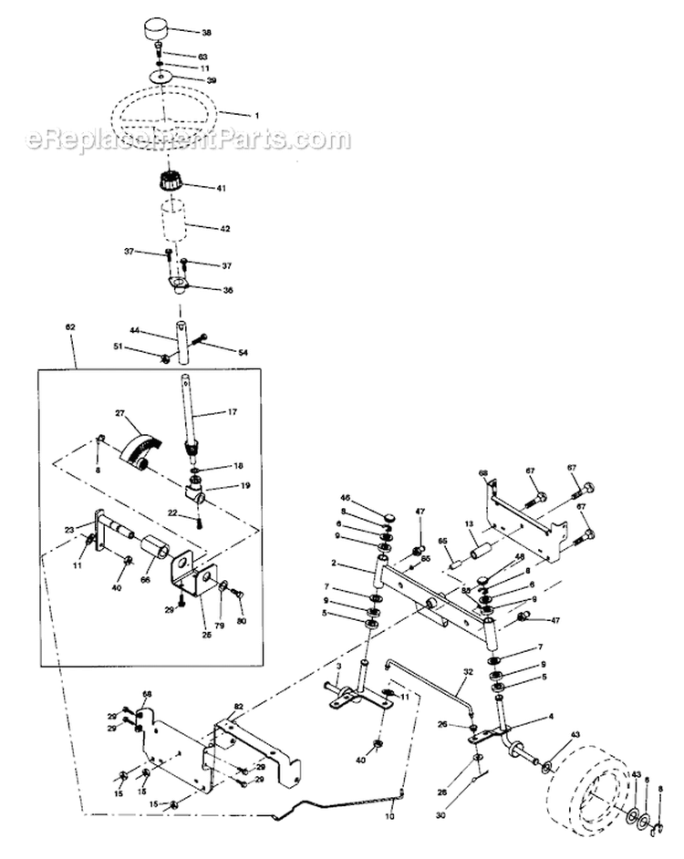 Steering Assembly Diagram and Parts List for 917270750  Craftsman Lawn Tractor