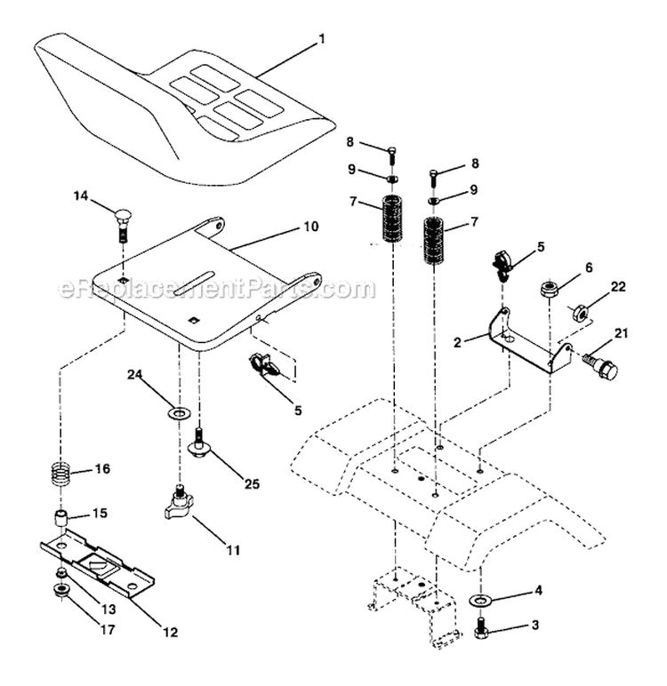 Seat Assembly Diagram and Parts List for 917270750  Craftsman Lawn Tractor