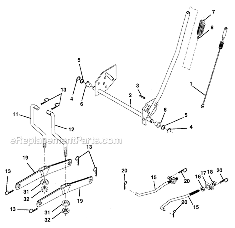 Lift Assembly Diagram and Parts List for 917270750  Craftsman Lawn Tractor