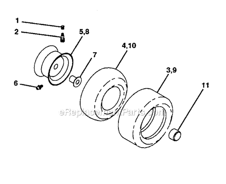 Wheels And Tires Diagram and Parts List for 917270750  Craftsman Lawn Tractor