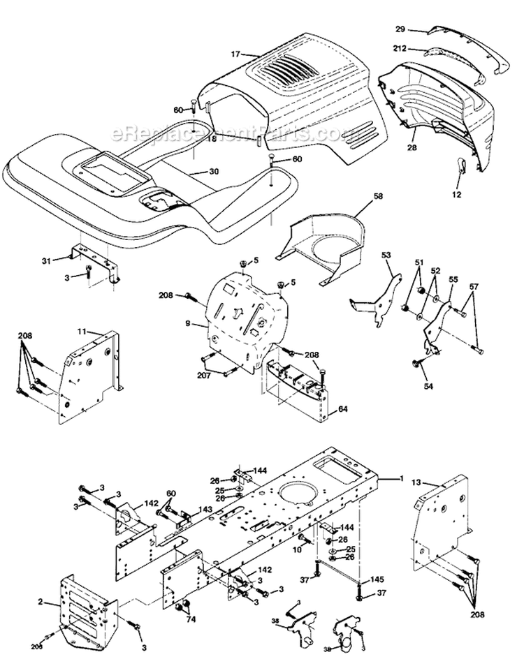 Chassis And Enclosures Diagram and Parts List for 917270760  Craftsman Lawn Tractor