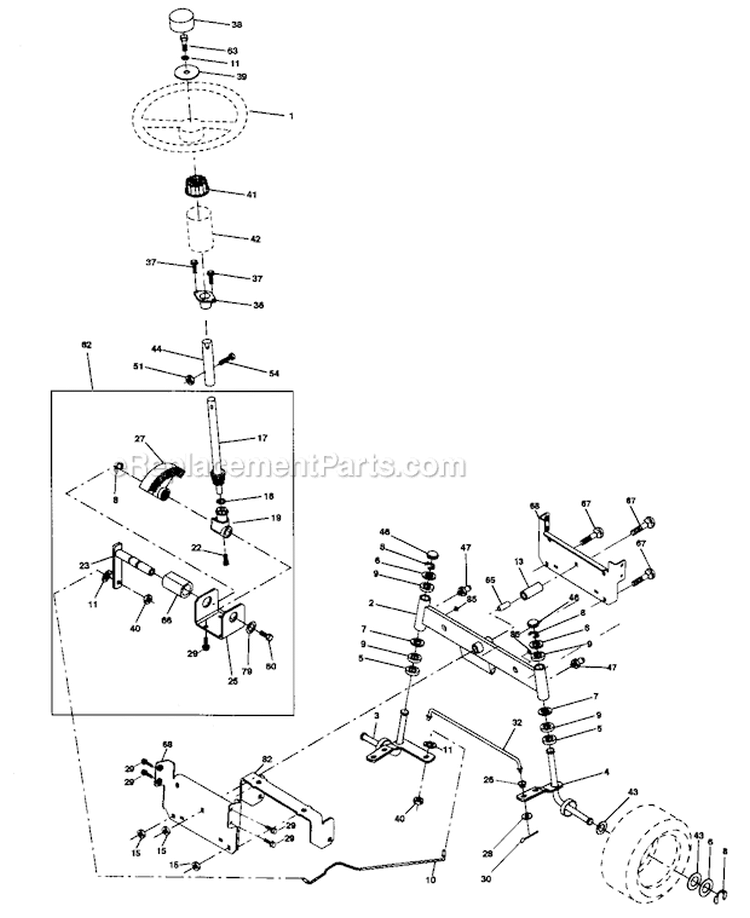 Steering Assembly Diagram and Parts List for 917270760  Craftsman Lawn Tractor