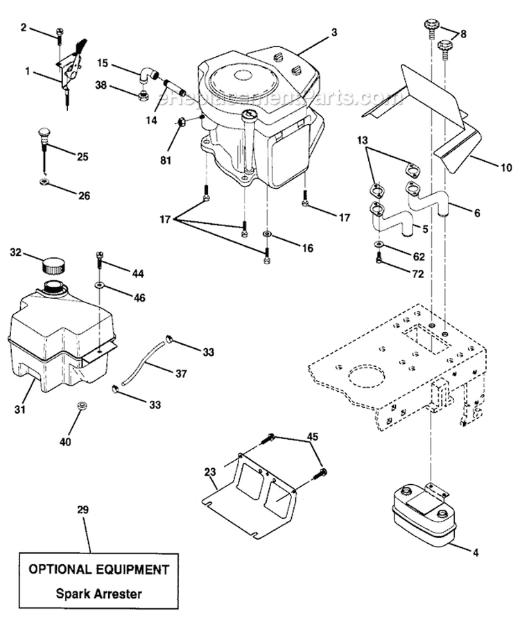 Engine Diagram and Parts List for 917270760  Craftsman Lawn Tractor