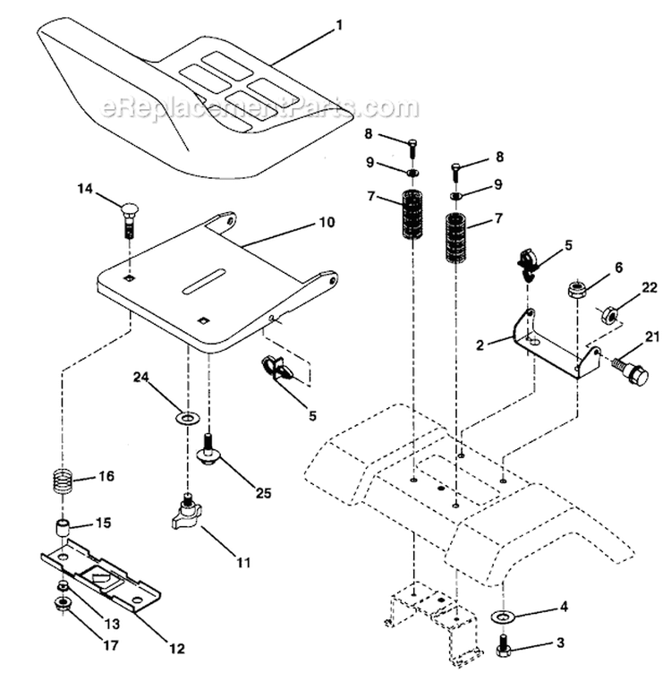 Seat Assembly Diagram and Parts List for 917270760  Craftsman Lawn Tractor