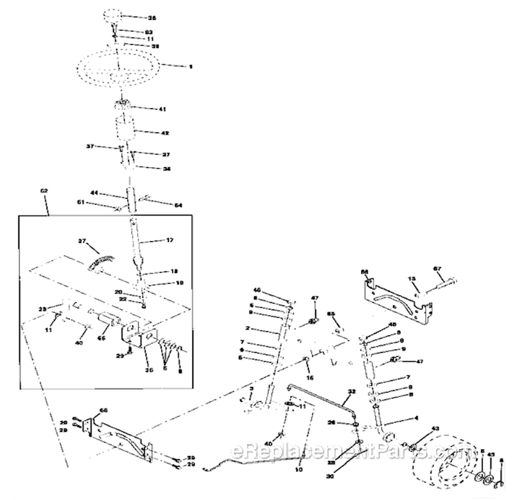 Steering Assembly Diagram and Parts List for 917270810  Craftsman Lawn Tractor