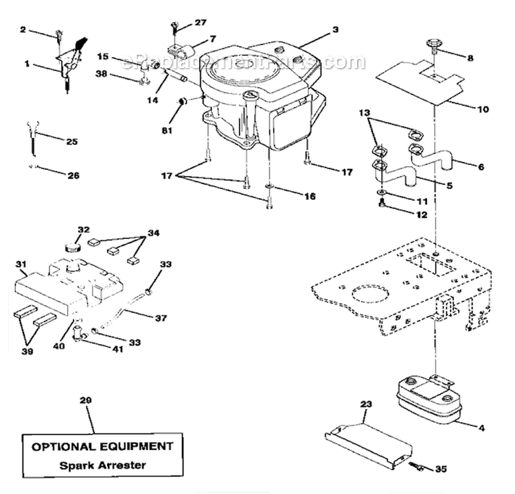 Engine Diagram and Parts List for 917270810  Craftsman Lawn Tractor