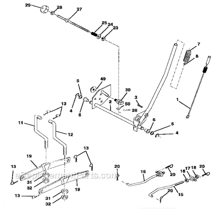 Mower Lift Diagram and Parts List for 917270810  Craftsman Lawn Tractor
