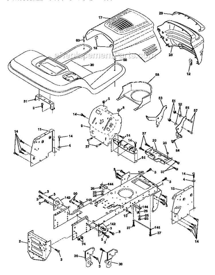 Chassis And Enclosures Diagram and Parts List for 917270820  Craftsman Lawn Tractor