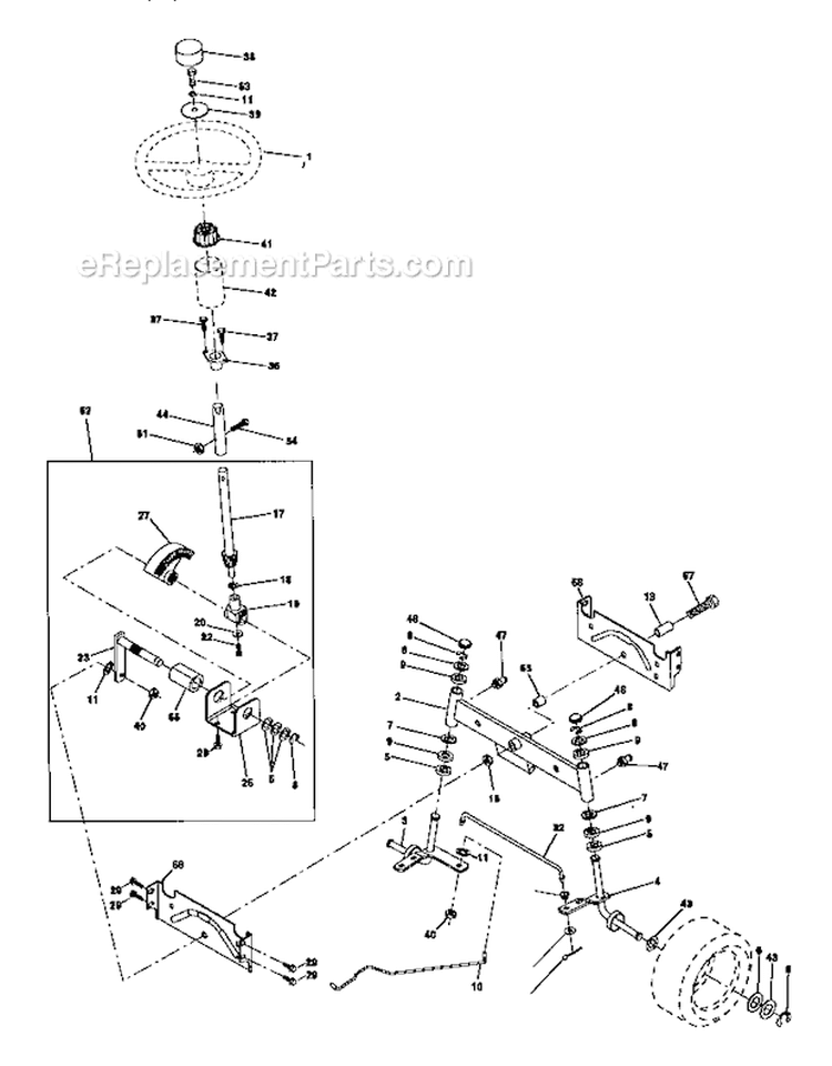 Steering Assembly Diagram and Parts List for 917270820  Craftsman Lawn Tractor