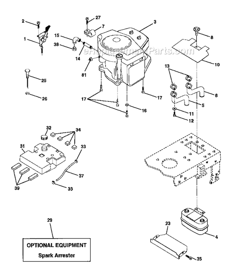 Engine Diagram and Parts List for 917270820  Craftsman Lawn Tractor