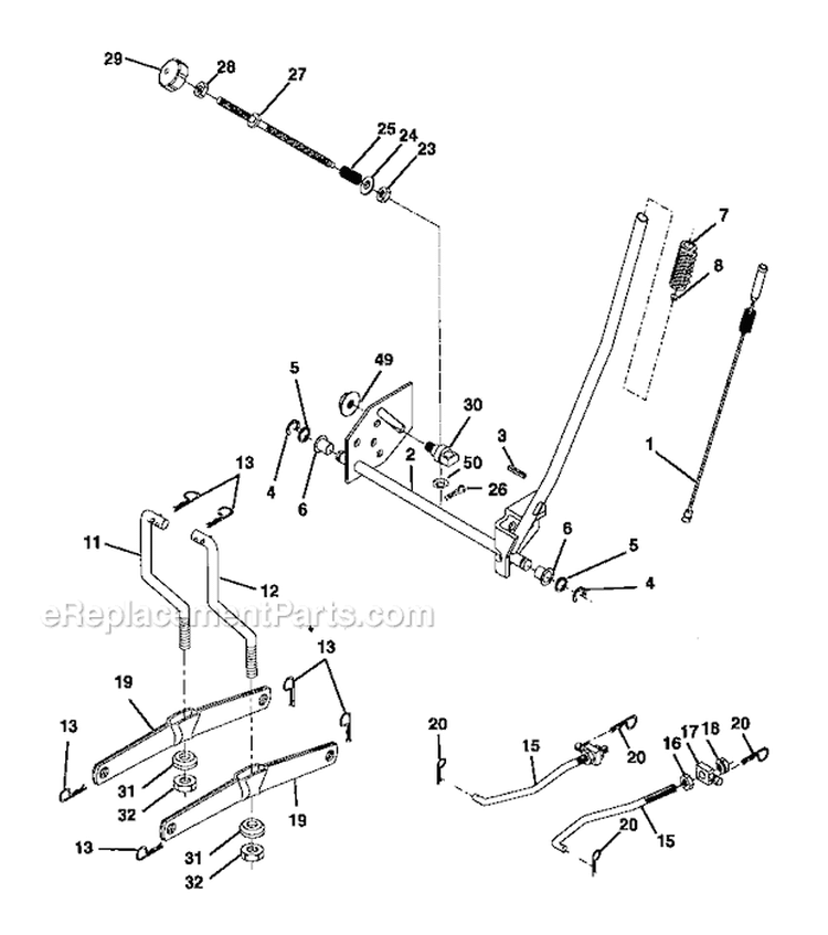 Mower Lift Diagram and Parts List for 917270820  Craftsman Lawn Tractor