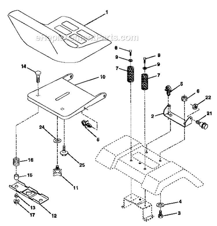 Seat Assembly Diagram and Parts List for 917270820  Craftsman Lawn Tractor