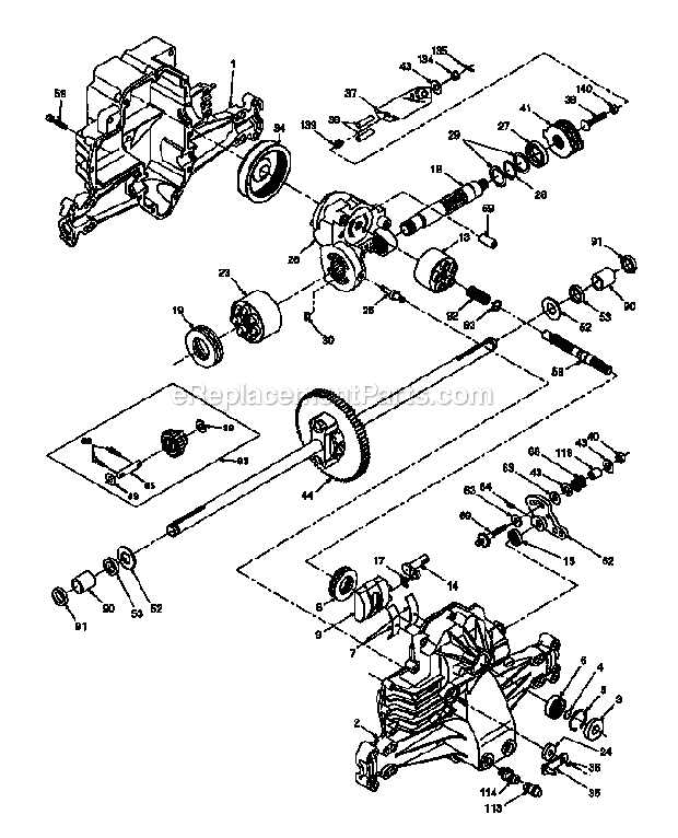 Transaxle Diagram and Parts List for 917270821  Craftsman Lawn Tractor