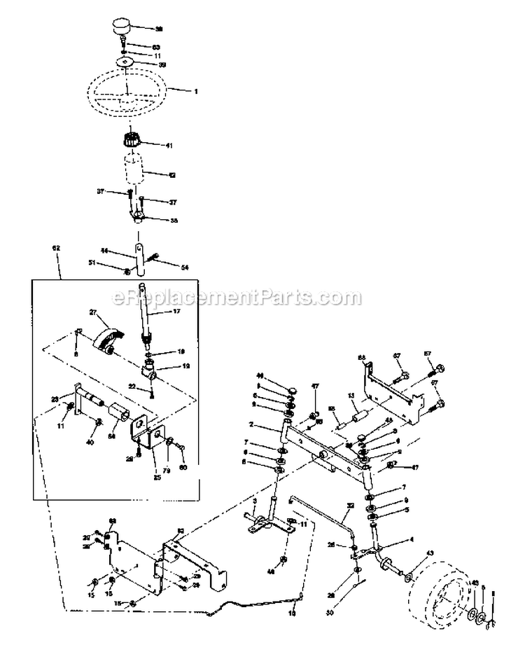 Steering Assembly Diagram and Parts List for 917271050  Craftsman Lawn Tractor