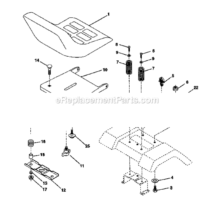 Seat Assembly Diagram and Parts List for 917271050  Craftsman Lawn Tractor