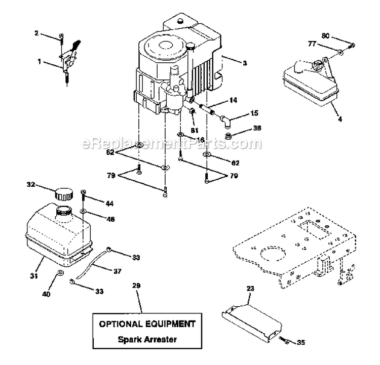 Engine Diagram and Parts List for 917271080  Craftsman Lawn Tractor