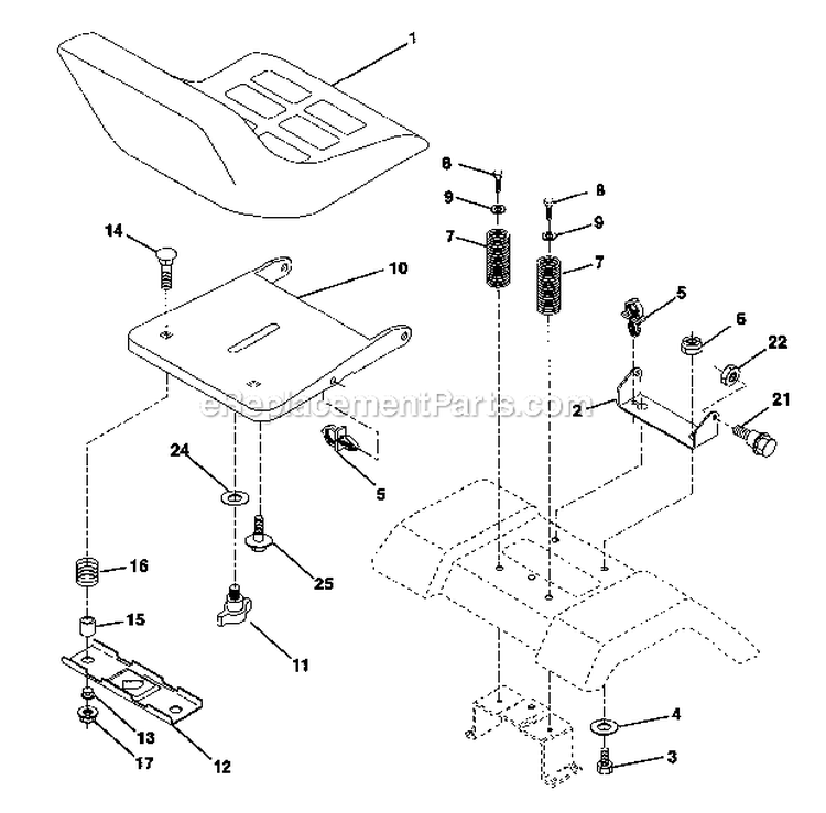 Seat Assembly Diagram and Parts List for 917271080  Craftsman Lawn Tractor