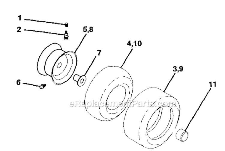 Wheels And Tires Diagram and Parts List for 917271652  Craftsman Lawn Tractor