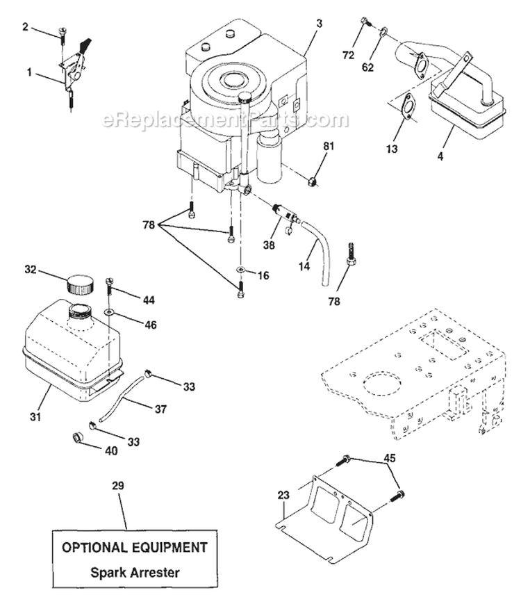 Engine Diagram and Parts List for 917271652  Craftsman Lawn Tractor