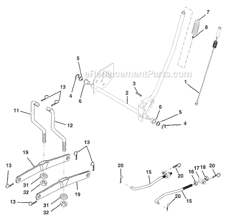 Lift Assembly Diagram and Parts List for 917271652  Craftsman Lawn Tractor
