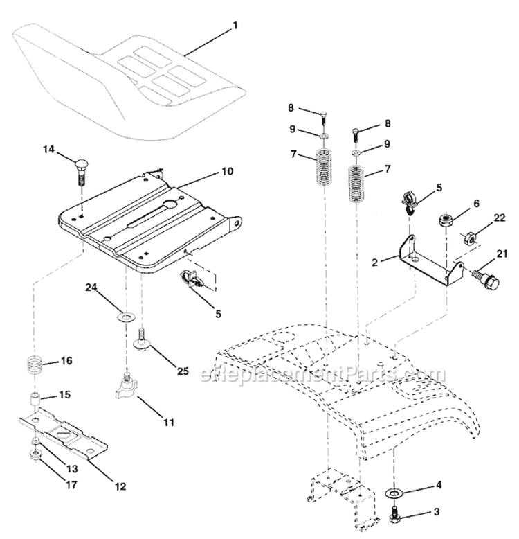Seat Assembly Diagram and Parts List for 917271652  Craftsman Lawn Tractor