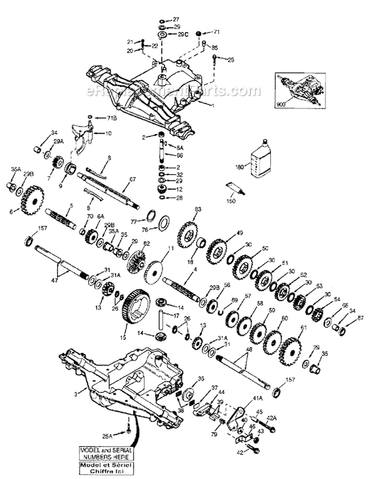 Peerless Transaxle Diagram and Parts List for 917271734  Craftsman Lawn Tractor