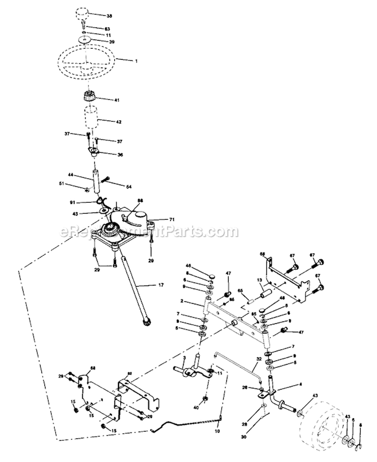 Steering Assembly Diagram and Parts List for 917271734  Craftsman Lawn Tractor