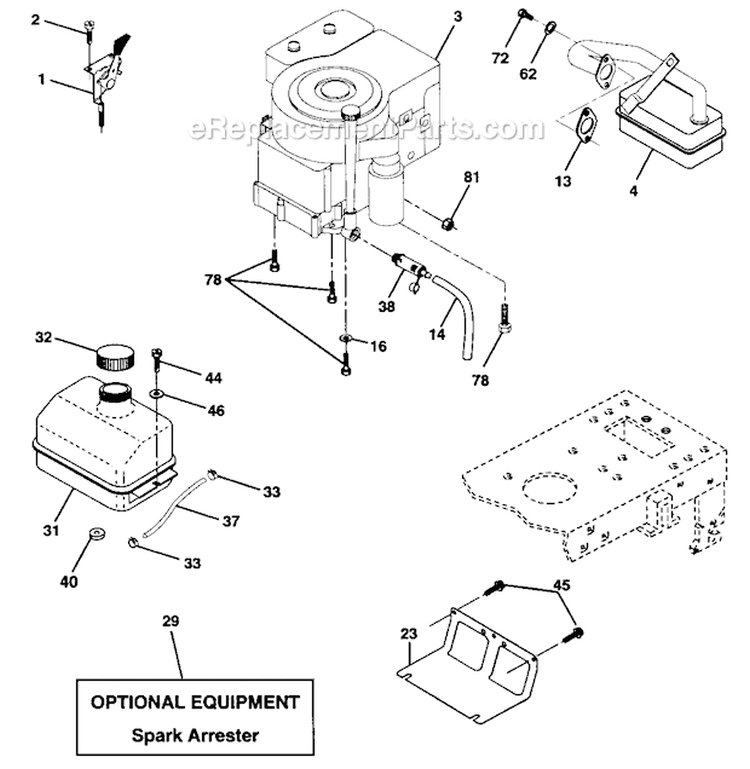 Engine Diagram and Parts List for 917271734  Craftsman Lawn Tractor