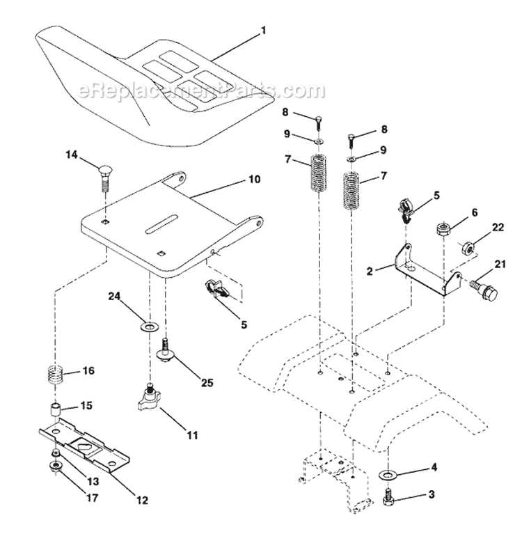 Seat Assembly Diagram and Parts List for 917271734  Craftsman Lawn Tractor