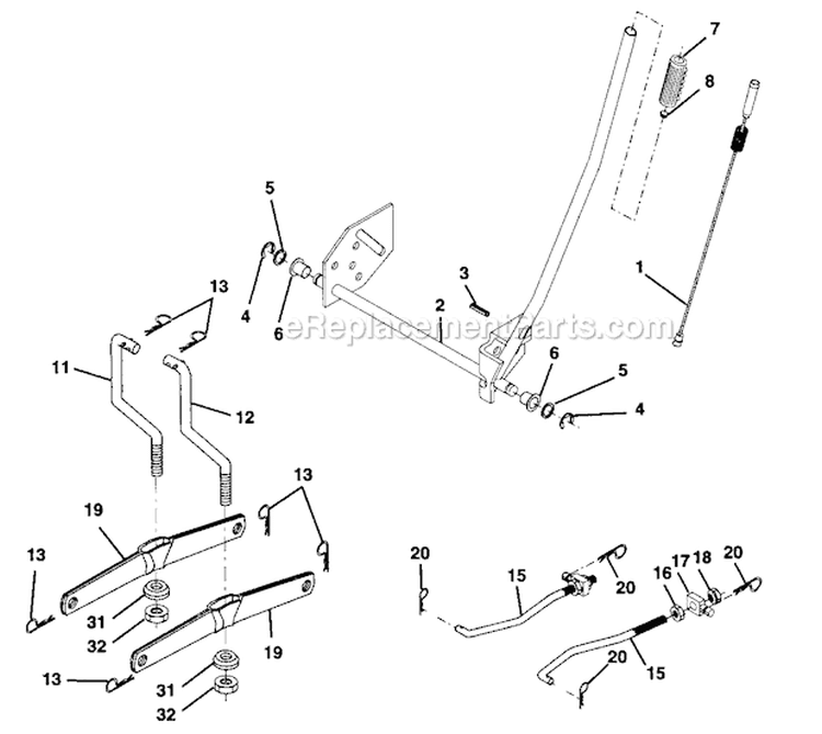 Lift Assembly Diagram and Parts List for 917271734  Craftsman Lawn Tractor