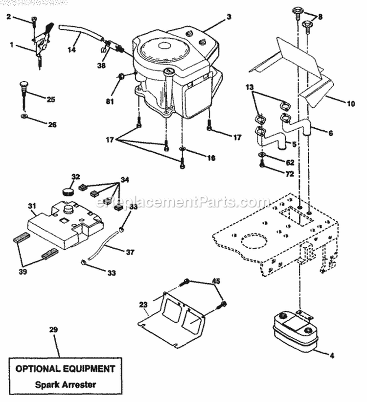 Engine Diagram and Parts List for 917271910  Craftsman Lawn Mower