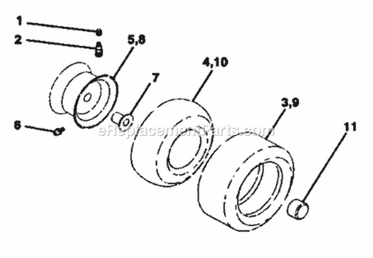 Wheels And Tires Diagram and Parts List for 917271910  Craftsman Lawn Mower
